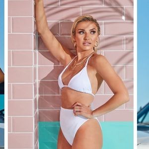 White mix and match high waisted high leg bikini